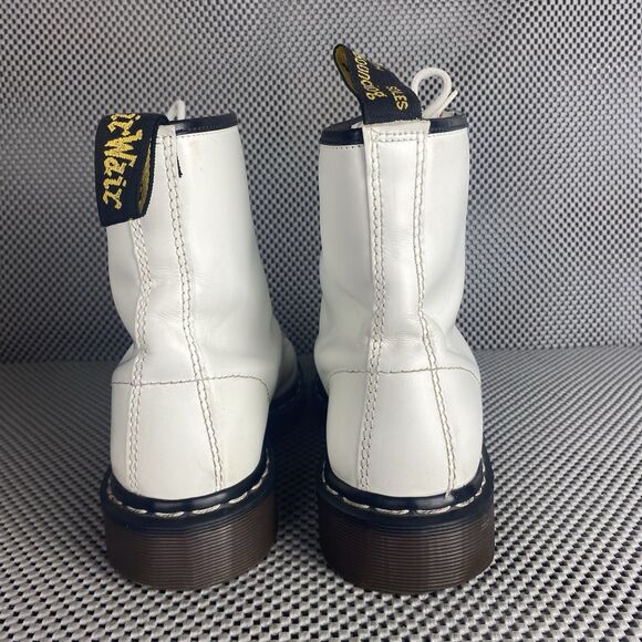 Dr Martens Combat Boots Mens 8 White Leather Lace Up Ankle Boots Made In England - Picture 10 of 14